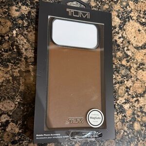Tumi Brown Leather MagSafe-Compatible iPhone 17 Pro Max Case with Branded Logo
